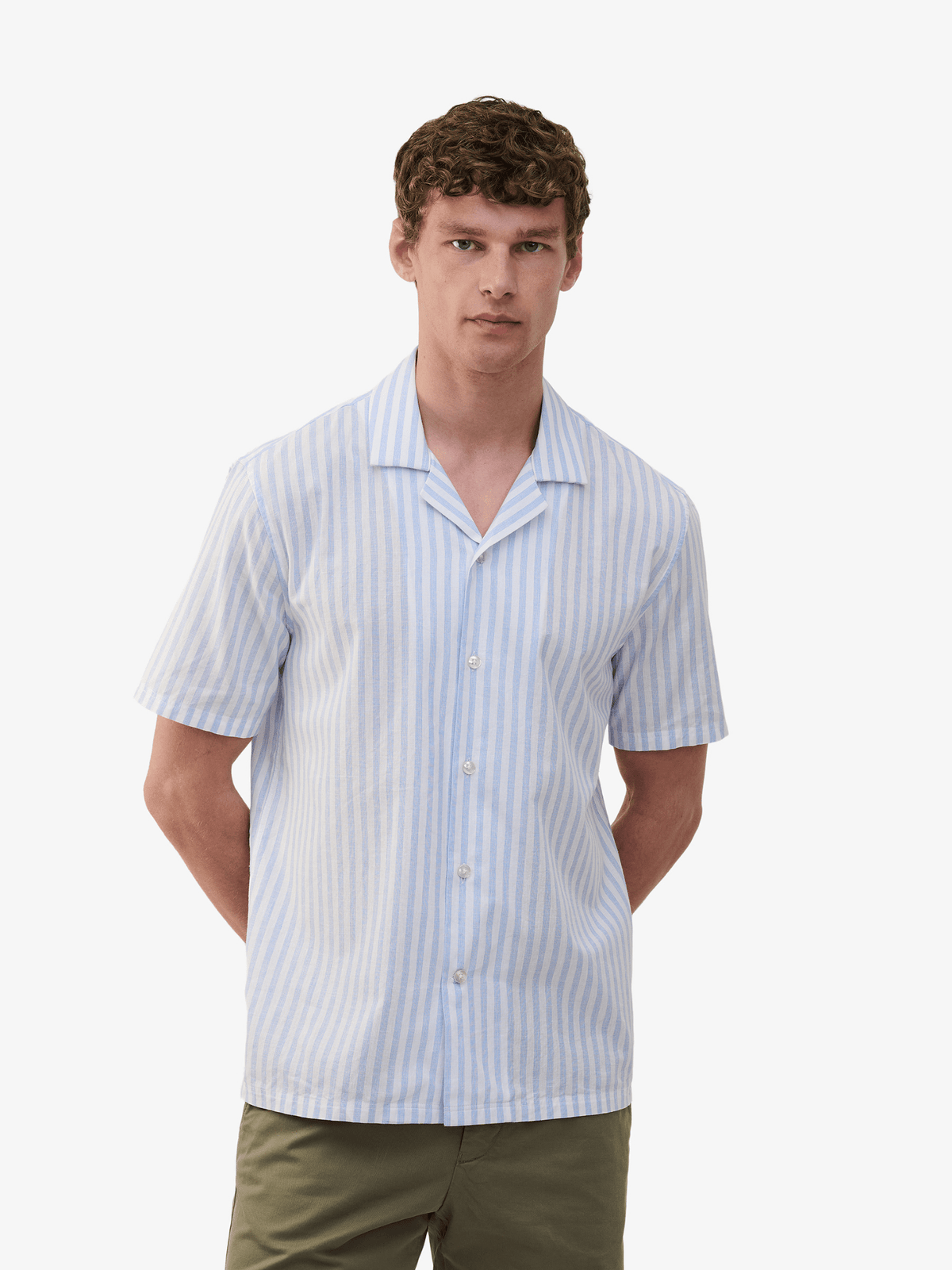 Cliff Cotton-Linen Stripe Shirt – Blue - Roviane