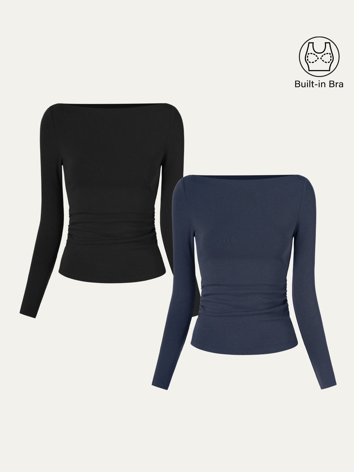 Moderne Brami Top met Boothals en Geplooide Zijkant