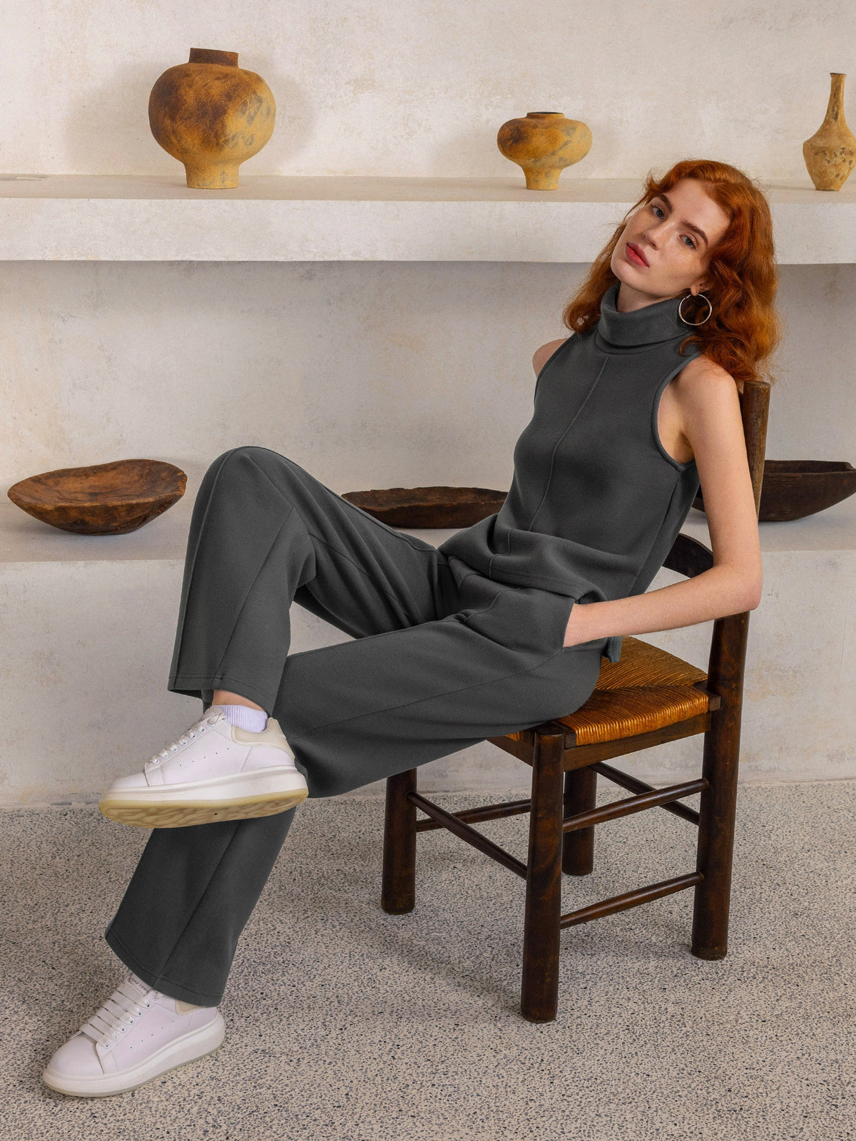 Pull-on Broek met Hoge Taille en Rechte Pijp