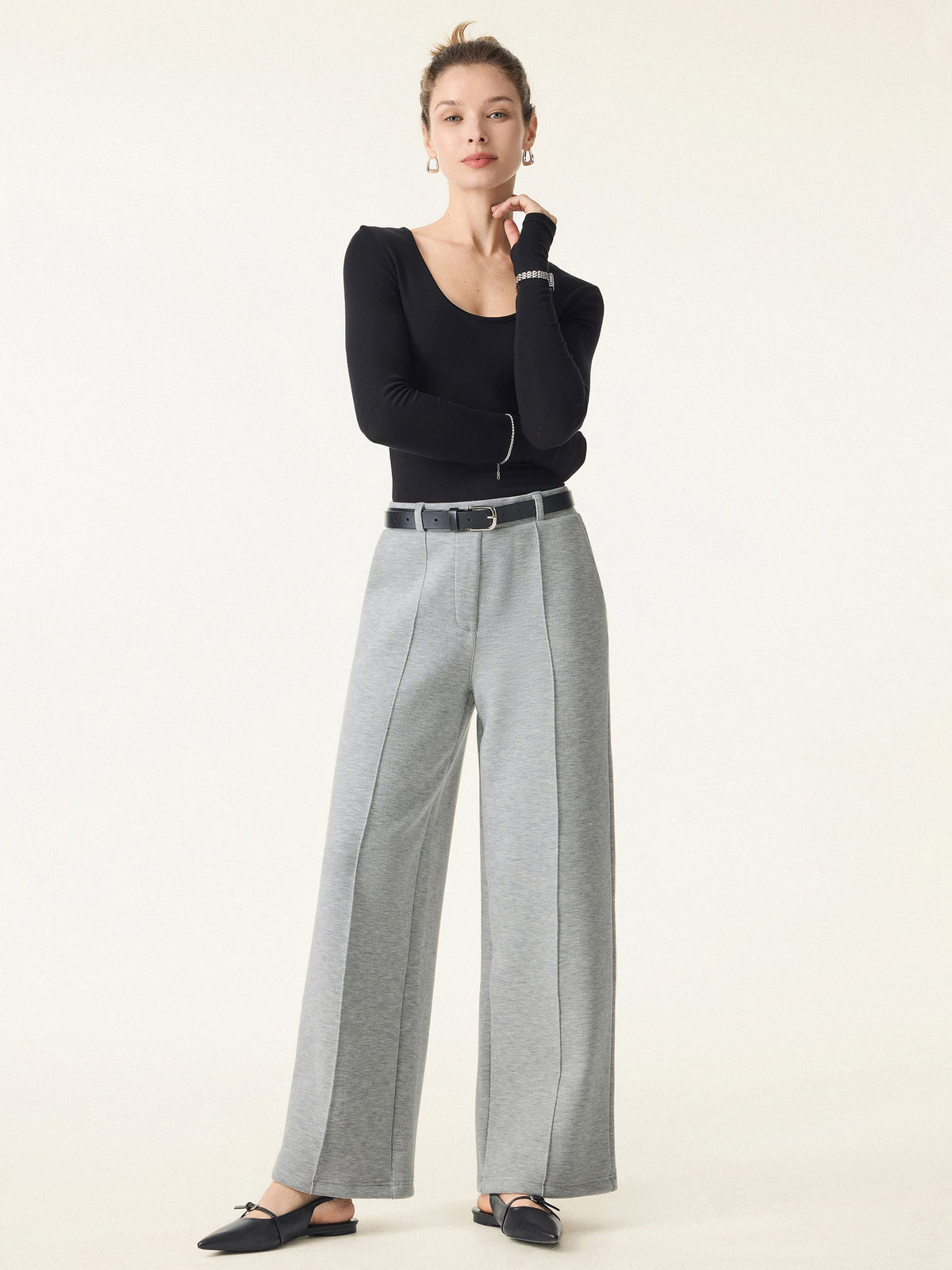 Pull-on Broek met Hoge Taille en Rechte Pijp