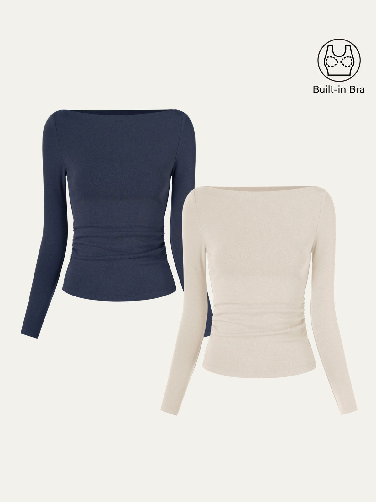 Moderne Brami Top met Boothals en Geplooide Zijkant