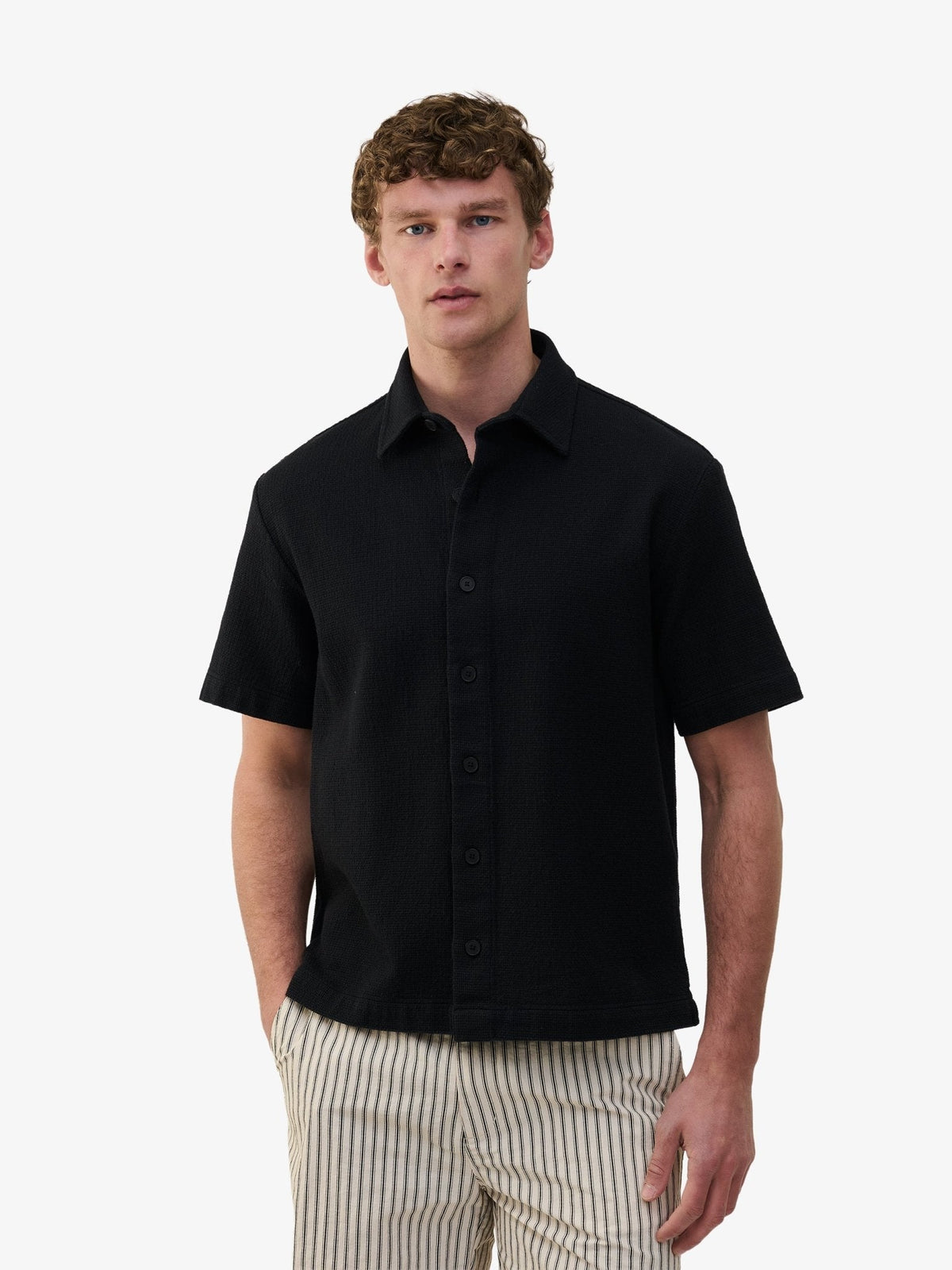 Durban Openwork Cotton Shirt – Navy - Roviane