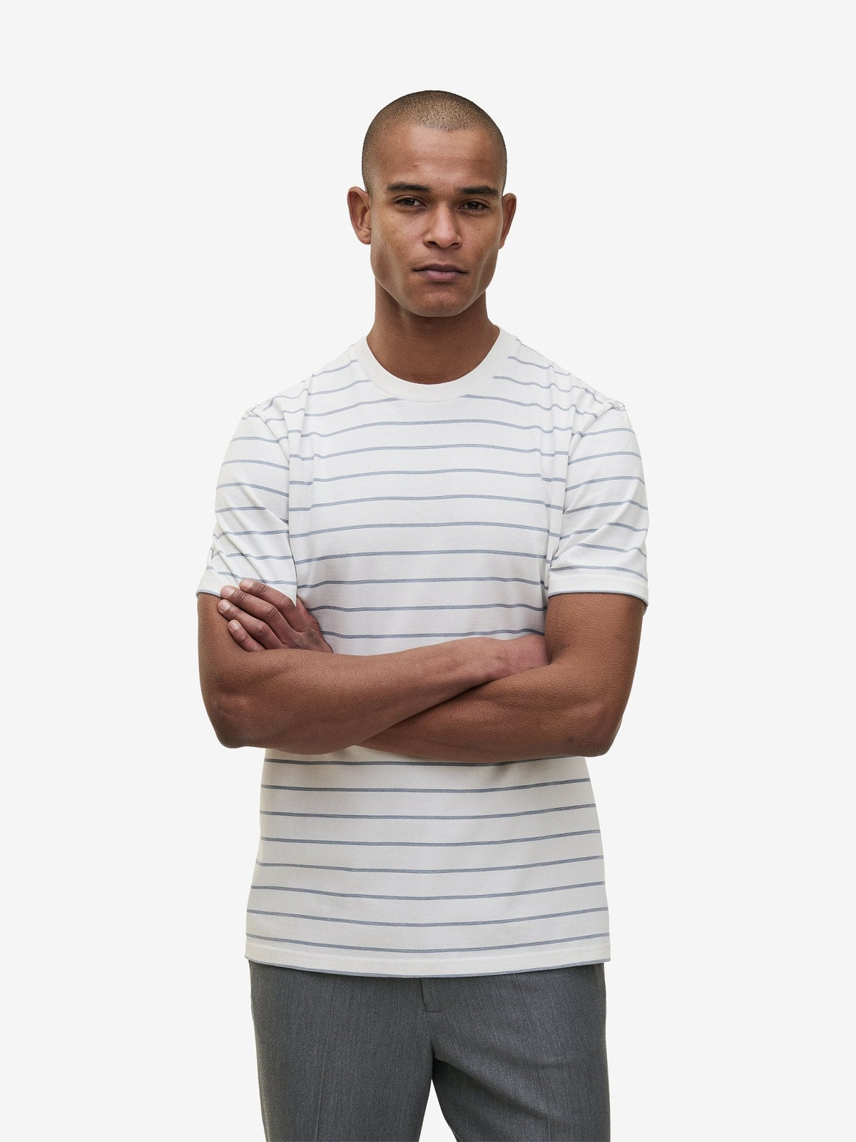Midweight Striped T-Shirt – Flintstone Blue - Roviane