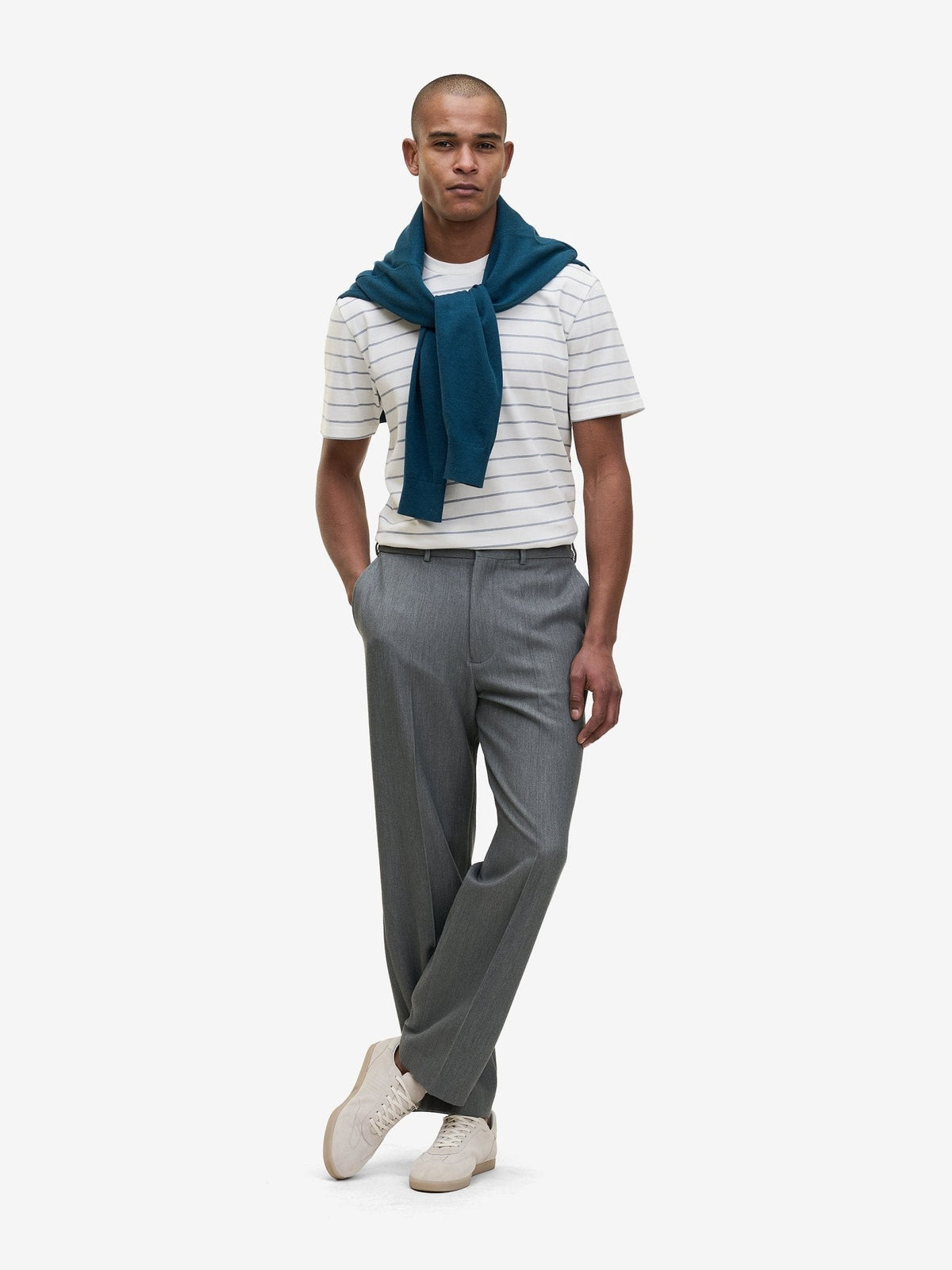 Midweight Striped T-Shirt – Flintstone Blue - Roviane
